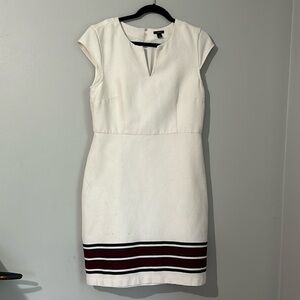 Ann Taylor Sz 10 Sheath Dress Ivory Burgundy Black Stripe Lined Cap Sleeve